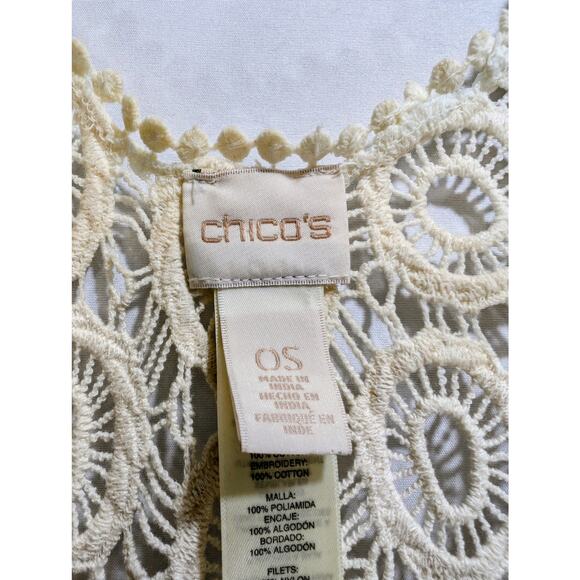 Chico’s Ivory Crochet Lace Fringe Kimono Cardigan OS - Picture 4 of 8